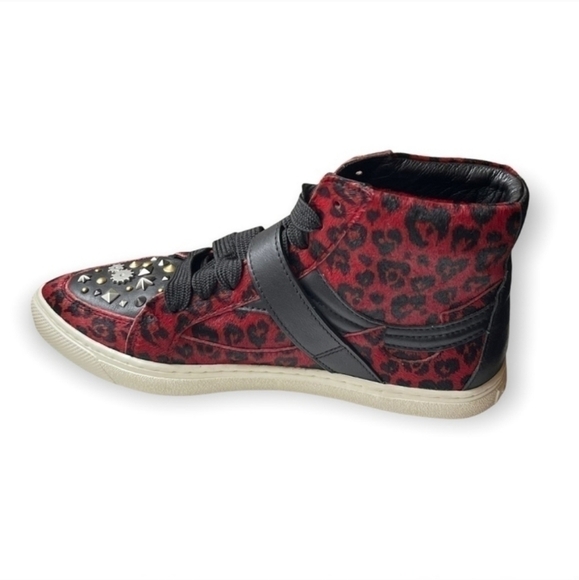 COACH Leather C23 Sneakers Shoes Fairculf Fur with studs leopard animal print - Picture 5 of 14